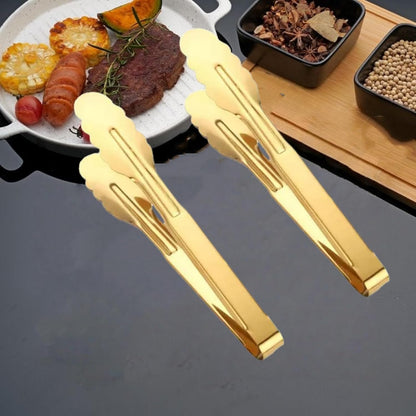9 Inch Gold Buffet Tongs Set of 4, Stainless Steel Food Serving Utensils Tong for Cooking, Salad, Barbecue, Buffet, Toast