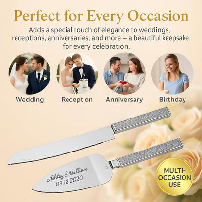 GIFTS INFINITY Personalized Wedding Cake Knife and Server Set with Engraving – Cake Cutting Utensil Set, Keepsake Gift for Wedding, Anniversary, Reception, Birthday & Other Occasions (CH-101WB)