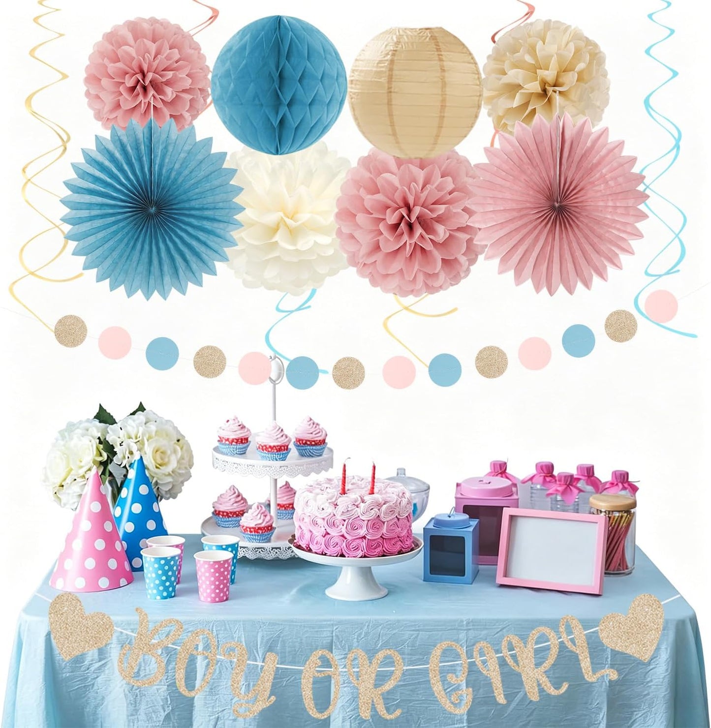 2026 Blue Class-Congratulations Prom Graduation Party-Decorations - 22pcs High School College Grad Supplies Decor,Royal Navy White Silver Tissue Pom Poms Streamers, Paper Flowers Lanterns Hugmoon