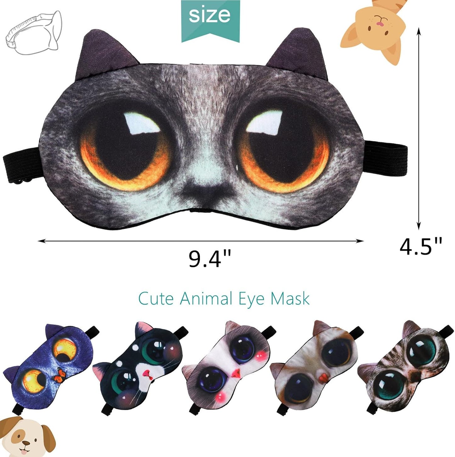 ZOOFOX 16 Pack Cute Animal Eye Mask, Soft Blackout Blindfold Sleeping Mask with Adjustable Strap, 3D Funny Eye Cover for Women Men Kids Plane Travel Yoga Office Snap Night Sleeping