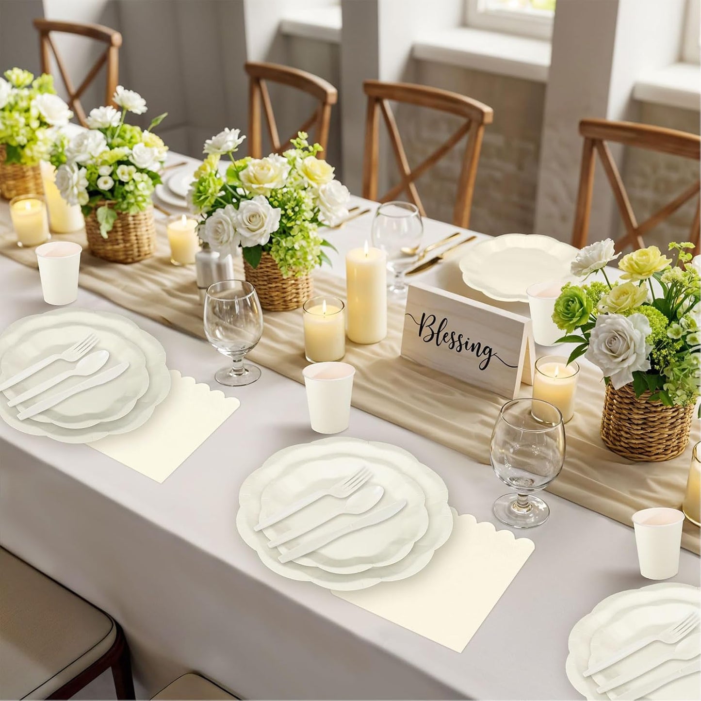 NatNarr 175 Pcs Sage Green Plates and Napkins Set, 25 Guest Sage Green Party Supplies Include Scalloped Paper Plate Napkin Cup Forks Knives Disposable Plastic Cutlery for Wedding Baby Shower Birthday