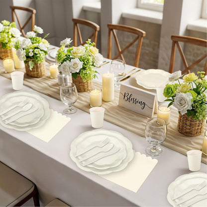 NatNarr 175 Pcs Sage Green Plates and Napkins Set, 25 Guest Sage Green Party Supplies Include Scalloped Paper Plate Napkin Cup Forks Knives Disposable Plastic Cutlery for Wedding Baby Shower Birthday