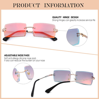 Rectangle Sunglasses for Men/Women Small Rimless Square Shade Eyewear