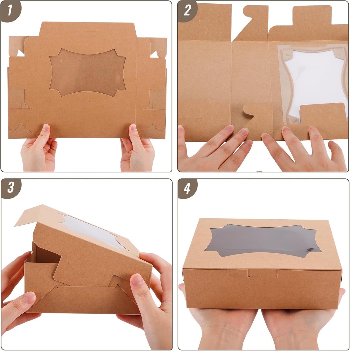TOMNK 12pcs 8x6x2.5 Inches Brown Bakery Boxes with Window, Cookie Boxes for Chocolate Strawberries, Donuts, Cupcakes, Muffins and Dessert
