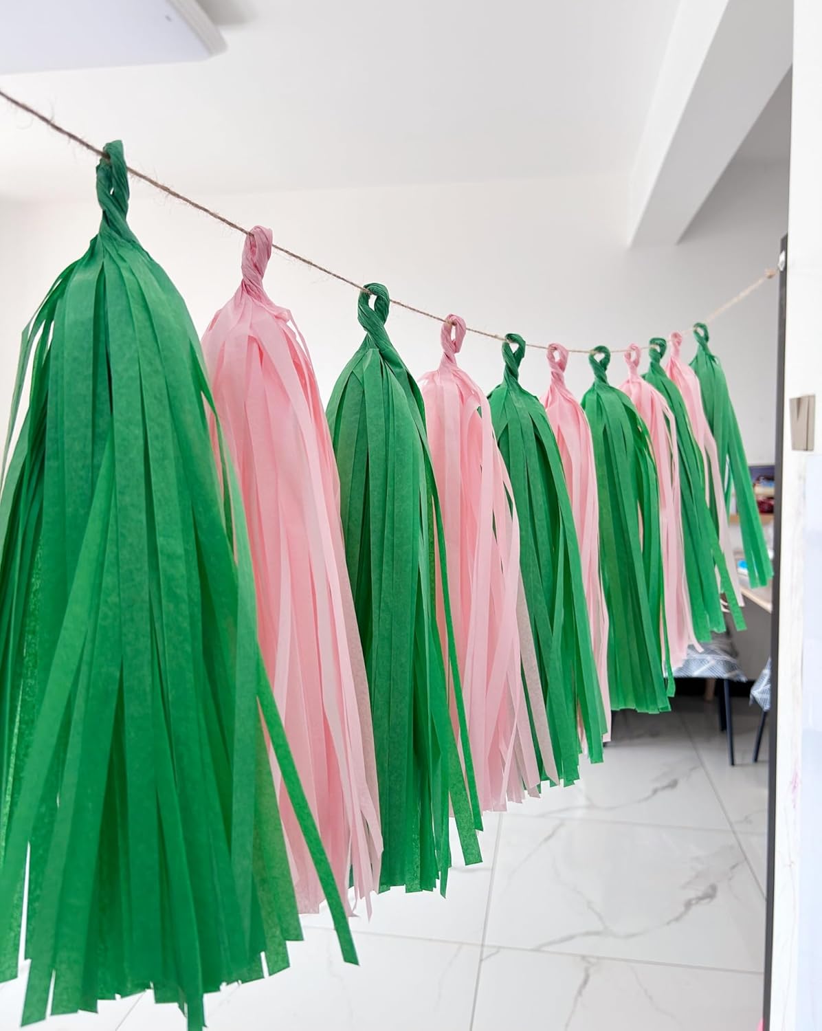 Green and Pink Tassel Garland Banner Tissue Paper Tassels for Party Decorations, Pack of 20