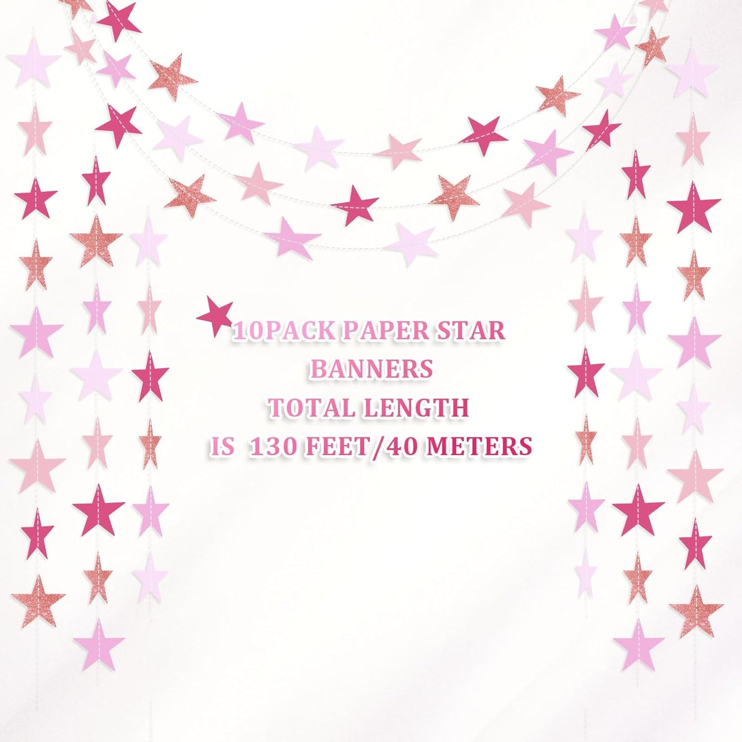 Patelai Glitter Star Garland Banner 2026 Graduation Decor 130 Feet Star Hanging Banner Twinkle Backdrop for Party Birthday Classroom Wedding Supplies(Gold)
