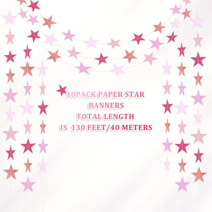 Patelai Glitter Star Garland Banner 2026 Graduation Decor 130 Feet Star Hanging Banner Twinkle Backdrop for Party Birthday Classroom Wedding Supplies(Gold)