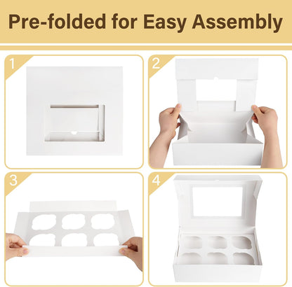LotFancy 12 Pack Cupcake Boxes 6 Count, Auto-Pop up Cupcake Containers with Window Holding 72 Standard Cupcakes, Food Grade Disposable Pastry Boxes