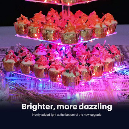 YestBuy Cupcake Stand with Yellow Led Lights, 4 Tier Cupcake Stand for 50 Cupcakes, Acrylic Cupcake Tower Stand, Clear Tiered Cupcake Holder for Birthday Cady Bar Décor Weddings, Parties Events