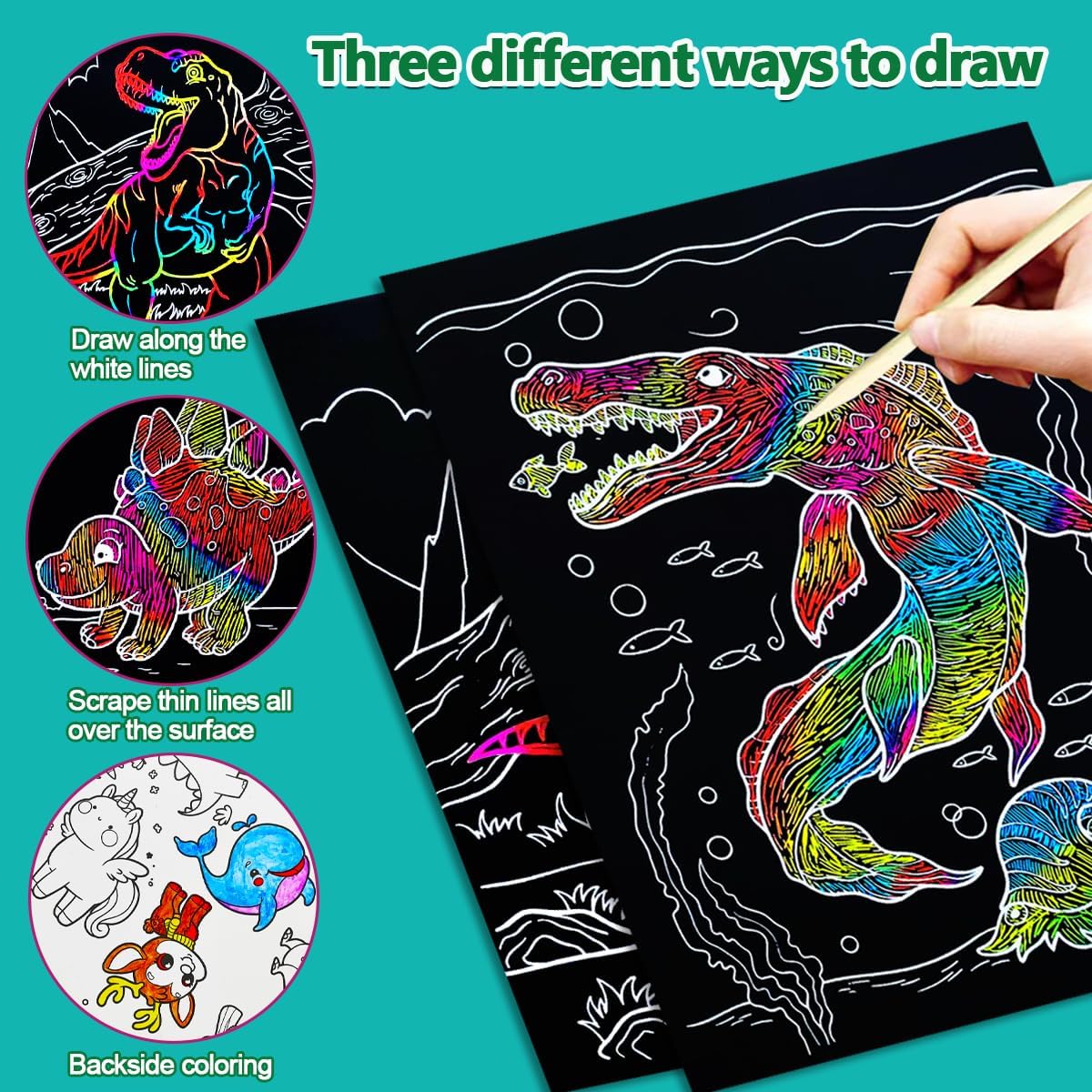 BAOXUE Scratch Art for Kids, Mermaids Black Rainbow Scratch Paper Set-Arts And Crafts & Supplies, DIY Activity & Party Games, Mermaid Toys Gifts for Toddlers, Girls