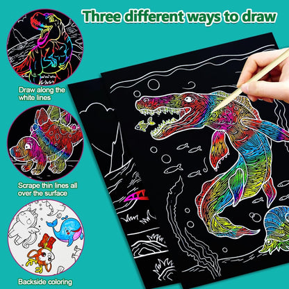 BAOXUE Scratch Art for Kids, Mermaids Black Rainbow Scratch Paper Set-Arts And Crafts & Supplies, DIY Activity & Party Games, Mermaid Toys Gifts for Toddlers, Girls