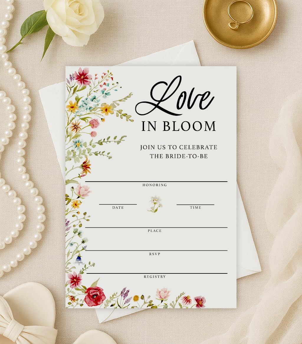 Printed Party Bridal Shower Game Set – 4 Fun Games and Activities for 30 Guests, Includes Bingo, He Said She Said, Bride & Groom Trivia, and Wedding Phrase Guessing Game, Love In Bloom Wildflower Design