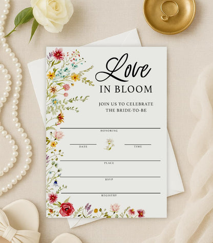 Printed Party Bridal Shower Game Set – 4 Fun Games and Activities for 30 Guests, Includes Bingo, He Said She Said, Bride & Groom Trivia, and Wedding Phrase Guessing Game, Love In Bloom Wildflower Design