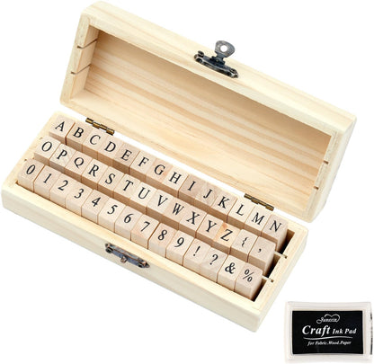 42 Pcs Letter Stamps, Rubber Stamps Alphabet Stamps, Wooden Stamps Number Alphabet Letter Symbol Set for DIY Crafting, Scrapbooking Supplies, Card Making