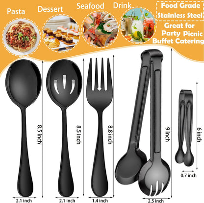 11 PCS Serving Utensils, Large Stainless Steel Spoons Forks Tongs, Pie Server, Great for Hostess Buffet Catering Banquet Party, Silver
