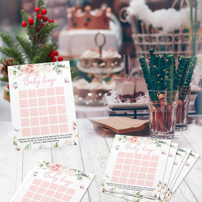 Z Baby Shower Bingo Game Girl, Baby Bingo, Set of 50, ROS Flower Theme Party Cards