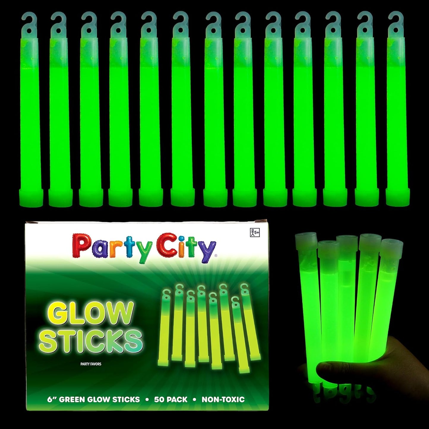 Party City Multicolor Glow Sticks Bulk Pack 6”- 25pk Glow in the Dark Sticks for Kids, Waterproof Camping Survival Ultra Bright Emergency Light Stick with String, Neon Glowsticks Party Supplies Favors