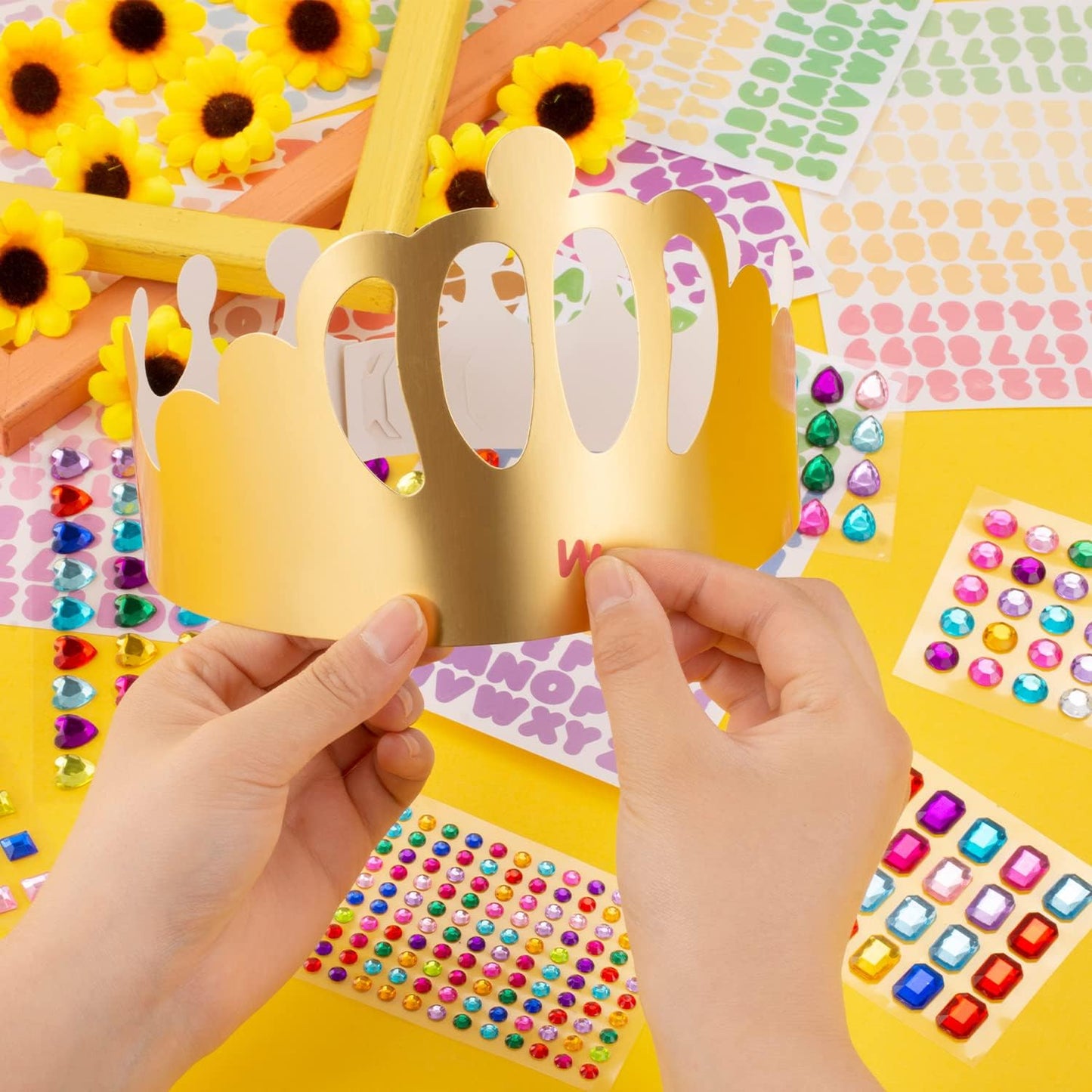 Gold Paper Crowns, Diy Birthday King Crowns Craft to Decorate, Paper Prince Princess Crown Hats for School Classroom