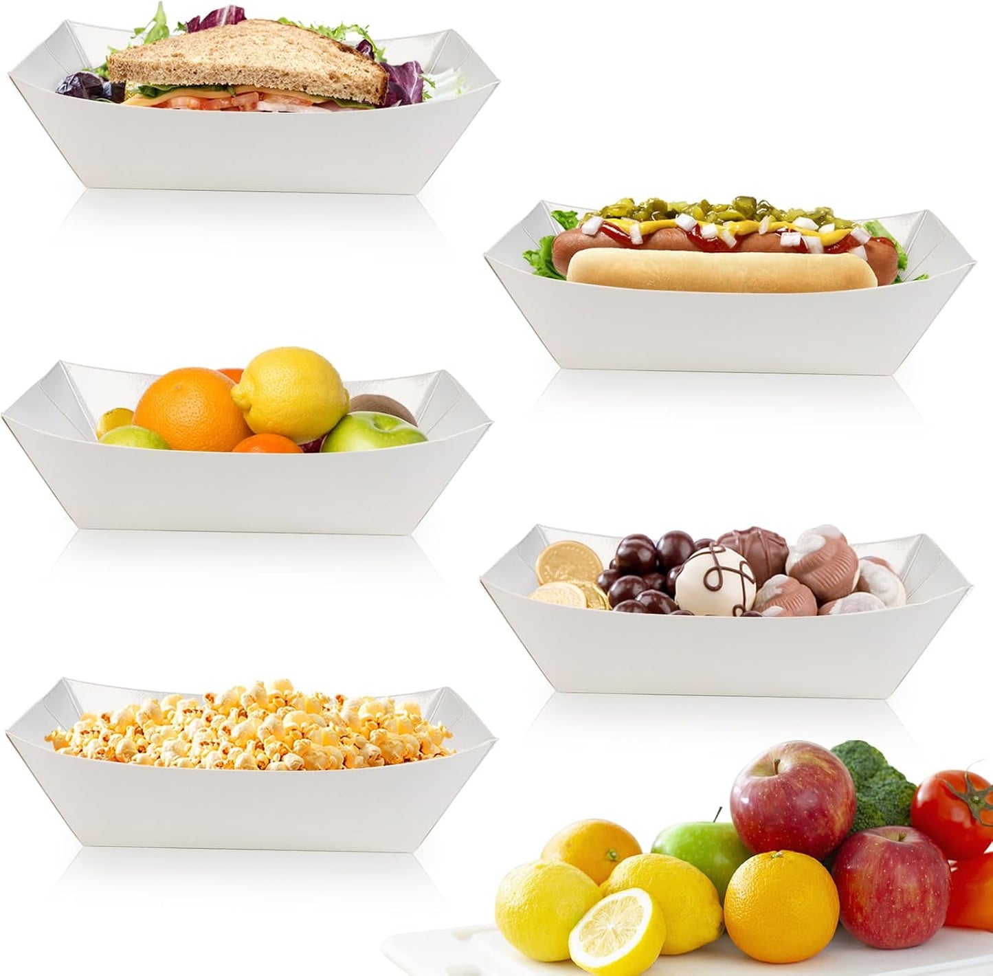 Oomcu 100 Pack 3 lb Heavy Duty Paper Food Trays - Disposable Kraft Brown Paper Boats for Party Snacks, Nachos, Hot Dogs, Tacos & BBQ