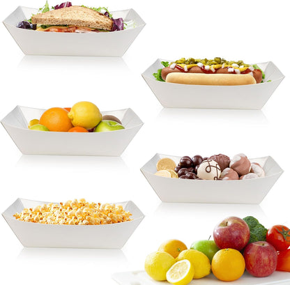 Oomcu 100 Pack 3 lb Heavy Duty Paper Food Trays - Disposable Kraft Brown Paper Boats for Party Snacks, Nachos, Hot Dogs, Tacos & BBQ