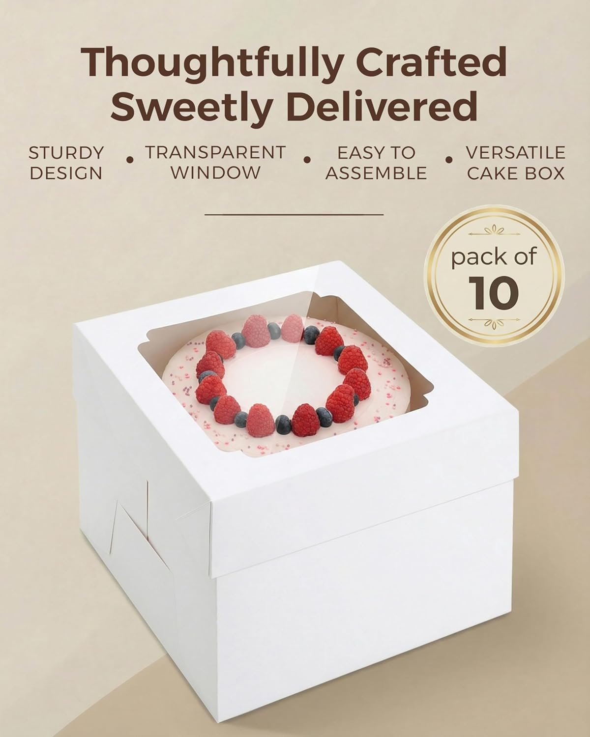 20pcs Cake Boxes 8 Inch, 8x8x8 Boxes for Cakes, Pies, Treats, Small 8x8 Cake Boxes with Window, White Bakery Boxes, Cajas para Pasteles de 8 Pulgadas for Wedding, Birthday, Valentines Day, Christmas