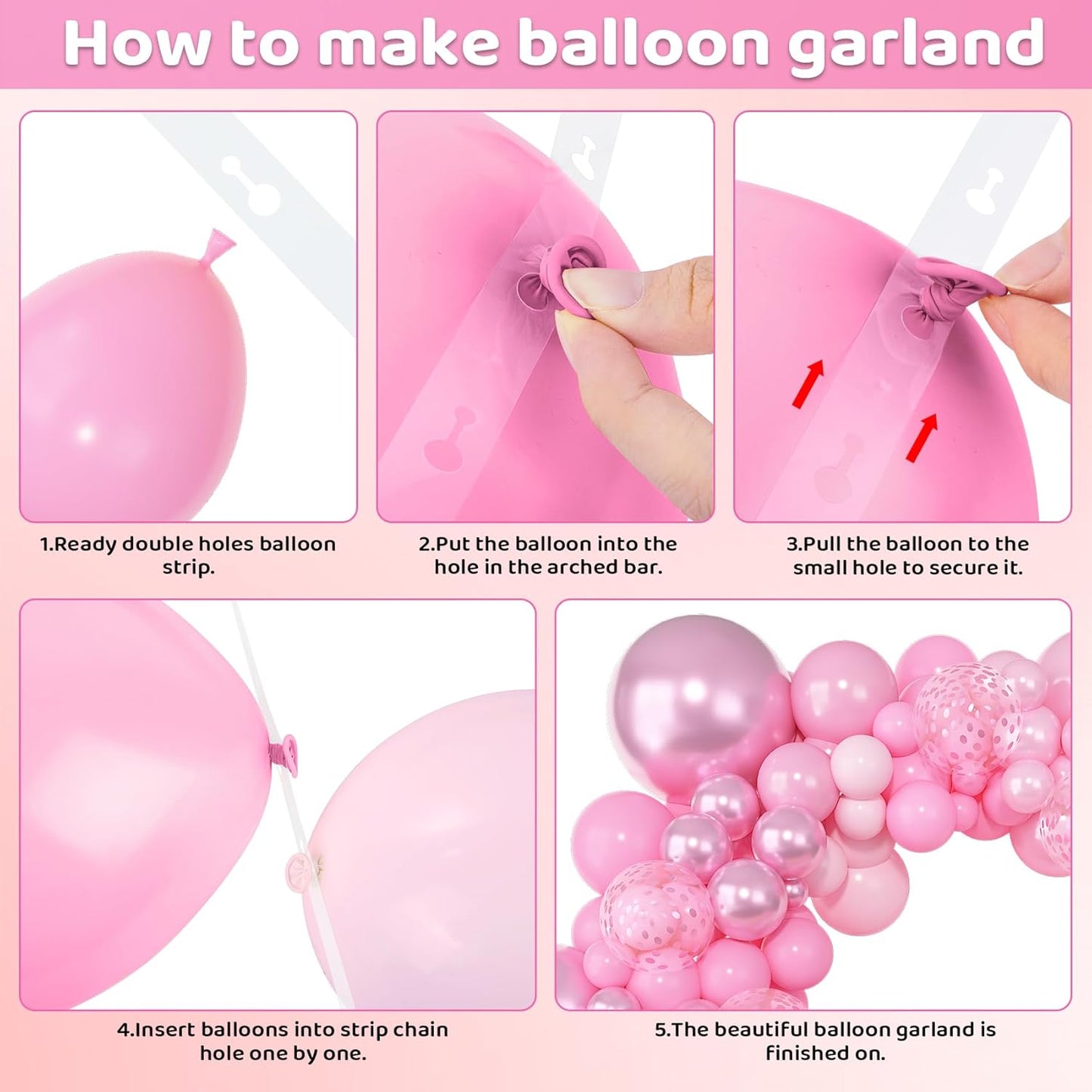 Amandir 153pcs Pink Purple Balloon Garland Arch Kit, Different Sizes 18 12 10 5 inch Pink Purple Red Latex Metallic Confetti Purple Balloons for Girl Women Birthday Bridal Baby Shower Party Decoration