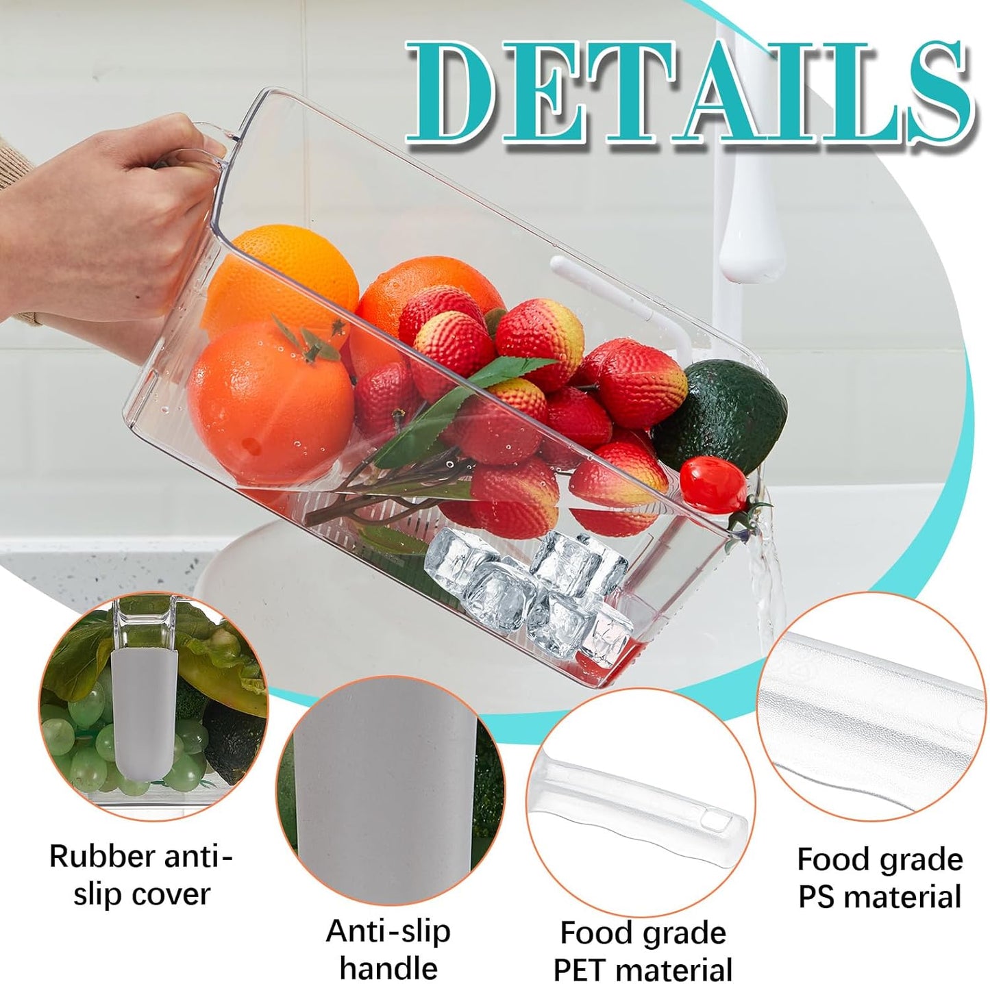 Havawish Ice Storage Bin and Flexible Scoop Set Plastic Freezer Bin with Pull Out Handle Storage Bucket Clear for Container with Scoop(Grey,10.83 x 4.92 x 4.33 in,Classic)