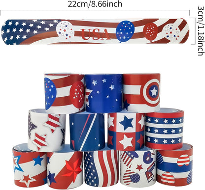 48 Pcs 4th of July Slap Bracelets Party Favors Patriotic Snap Bracelet Bulk Red White Blue American Flag Independence Day Party Supplies Exchanging Gifts Classroom Prizes