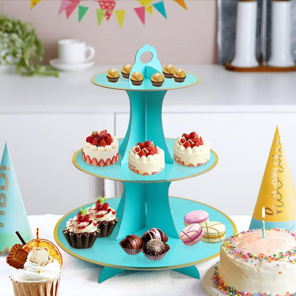 Soleebee 3-Tier Round Cupcake Stand, Cardboard Cupcake Tower, Dessert Cup Cake Stand Tower for Birthday Wedding Party Decoration, Cupcake Tier Stand 1 Set (Hot Pink)