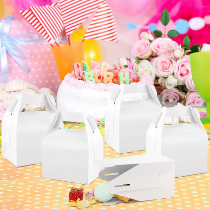 Hxezoc 24 Pieces White Party Favor Boxes Gable Candy Treat Box Folding Paper Gift Box with Handles for Baby Showers Birthday Party Wedding Decoration Supplies