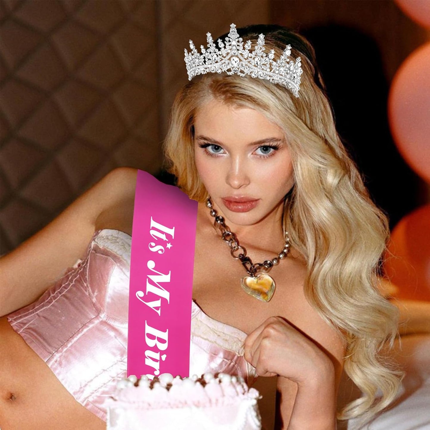 CURASA Birthday Tiara and Sash - Silver Birthday Crown for Women, Perfect for Parties and Celebrations