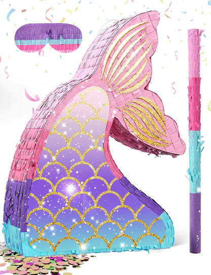 Unicorn Piñata for Birthday Party Girl, Princess Party Piñata with Wood Stick, Blindfold & Confetti, Rainbow Unicorn Birthday Decoration (15.6"x12.6"x3.1")