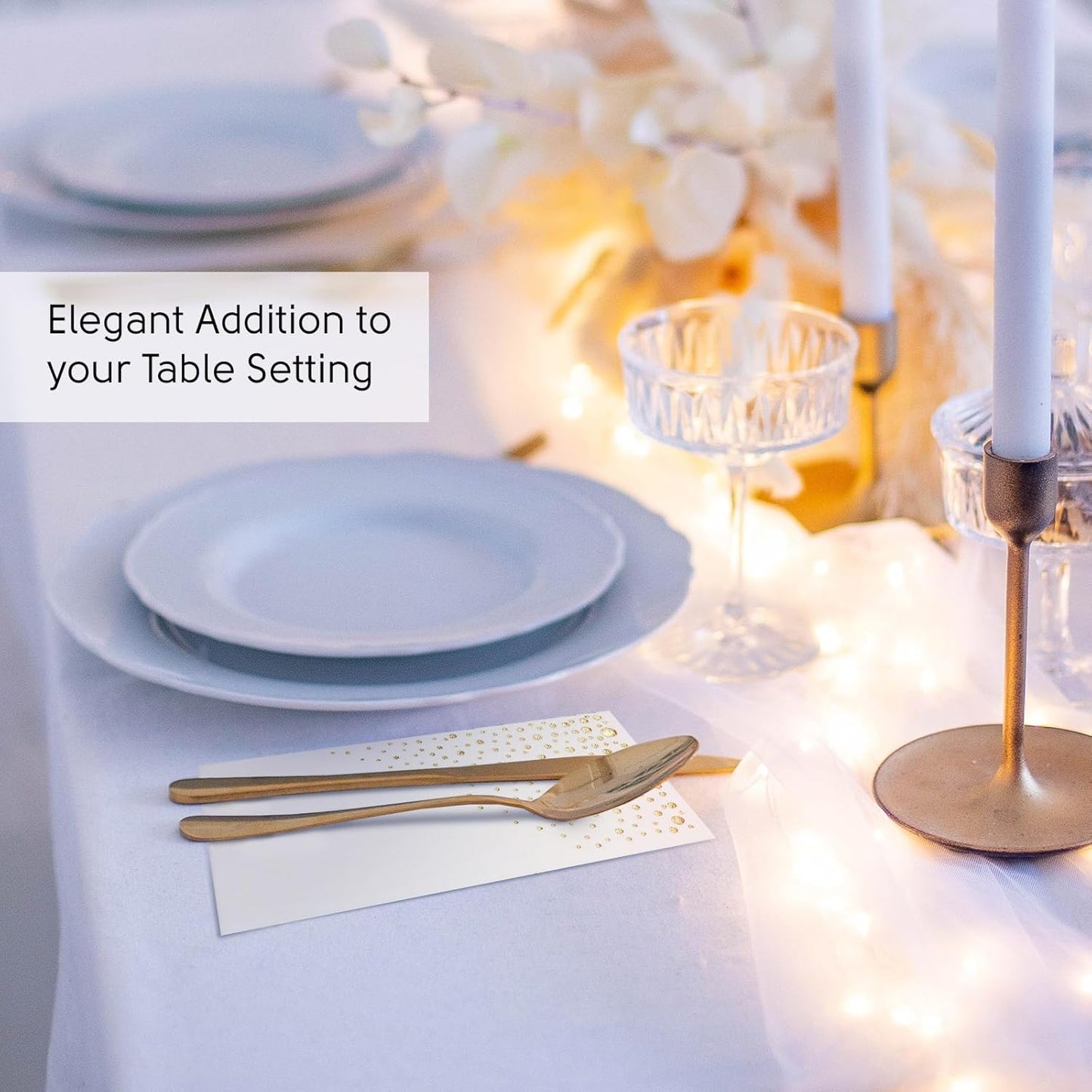 Stylish Gold Dinner Napkins, 100 White and Gold Napkins, Disposable Party Napkins, 7.5x4.25 Inch Wedding Napkins for Reception, 3-Ply Dinner Napkins, Disposable Napkins for Party, Gold Paper Napkins