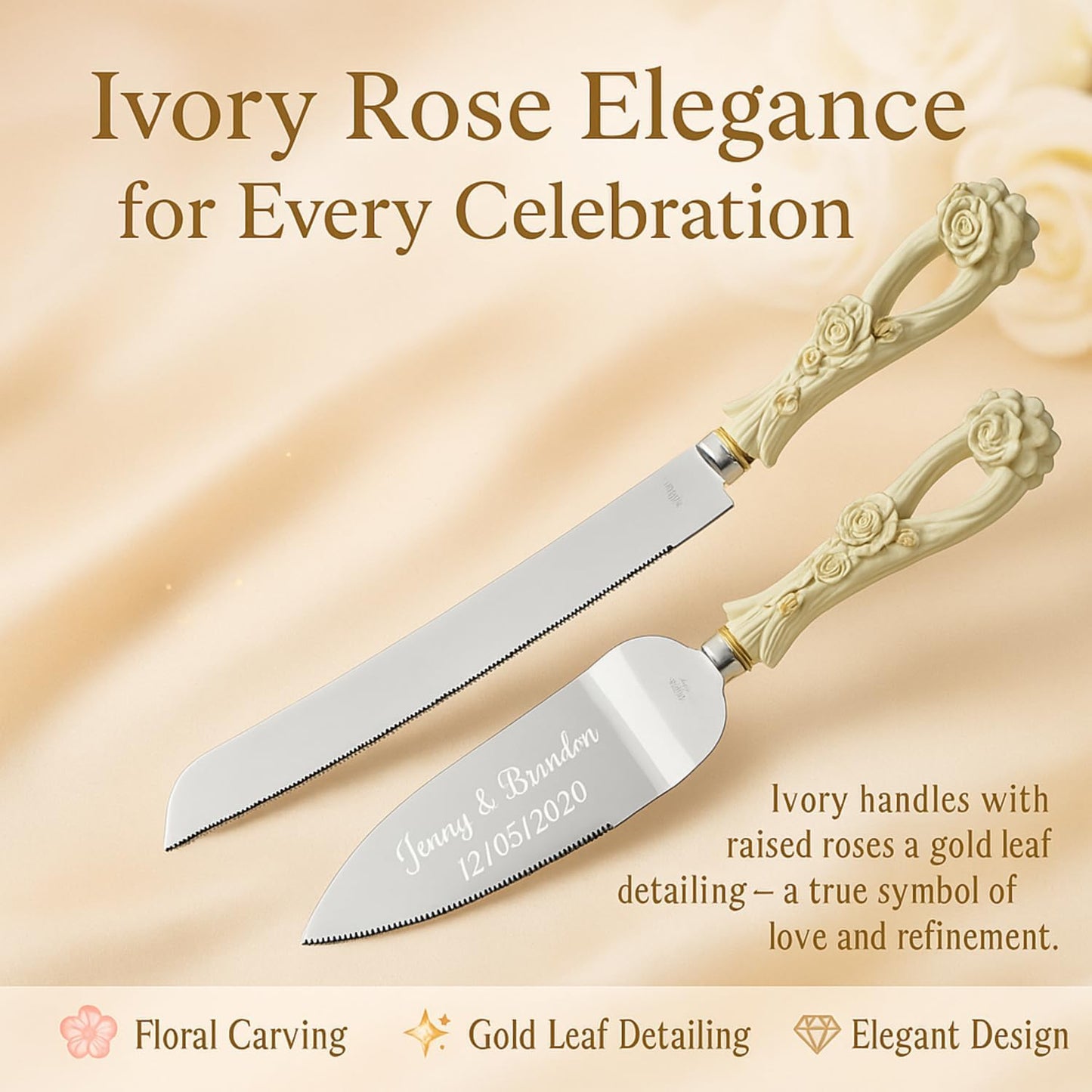 GIFTS INFINITY Personalized Wedding Cake Knife and Server Set with Engraving – Cake Cutting Utensil Set, Keepsake Gift for Wedding, Anniversary, Reception, Birthday & Other Occasions (CH-101WB)