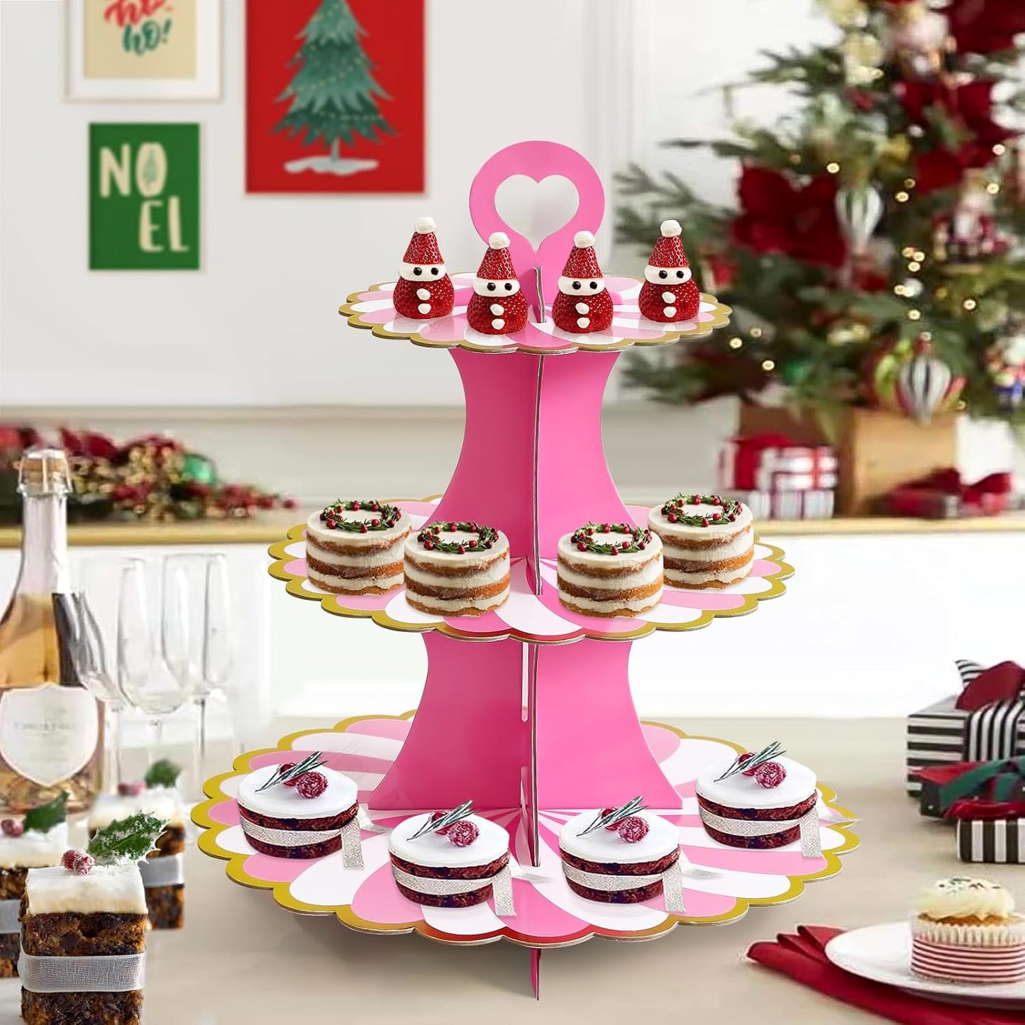 Soleebee 3-Tier Cupcake Stand, Cardboard Cupcake Tower, Dessert Cup Cake Stand Tower for Birthday Wedding Party Decoration, Cupcake Tier Stand 1 Set (Black)