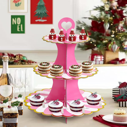 Soleebee 3-Tier Cupcake Stand, Cardboard Cupcake Tower, Dessert Cup Cake Stand Tower for Birthday Wedding Party Decoration, Cupcake Tier Stand 1 Set (Black)