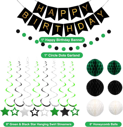 meowtastic Birthday Decorations, Happy Birthday Banner with Honeycomb Balls, Stars Hanging Swirl Streamers, Circle Dots Garland, Happy Birthday Party Decorations for Women Men Boys Girls (Blue)