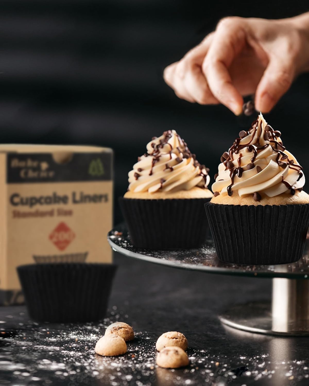 Bake Choice 200pcs Standard Black cupcake liners for baking,food grade cupcake wrappers,greaseproof parchment muffin liners for martin luther king jr day decorations