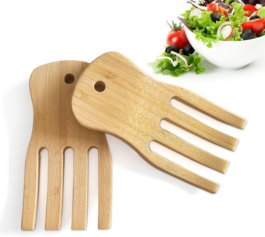 Bamboo Salad Servers,Wooden Salad Spinner Tongs,Bamboo Salad Serving Utensils for Mixing,Tossing and Kitchen Cooking Utensil Set of 2