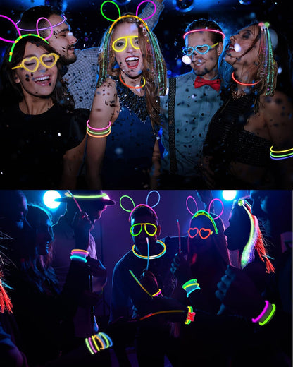 275 PCS Glow in the Dark Party Supplies for Kids Adults, Light Up Party Favors, Glow Sticks Bulk Party Pack Bracelets Finger Lights Glasses Headband LED Light Hair Wedding Birthday New Year Halloween