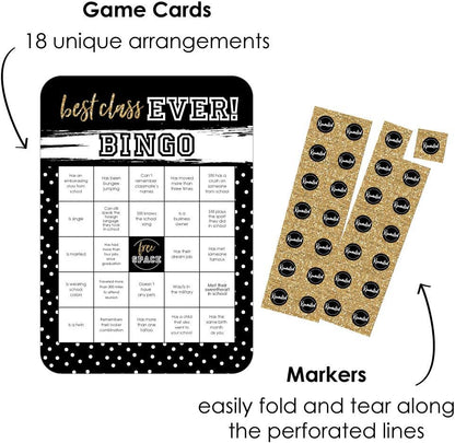 Big Dot of Happiness Reunited - Classmate Bingo Cards and Markers - School Class Reunion Party Bingo Game - Set of 18