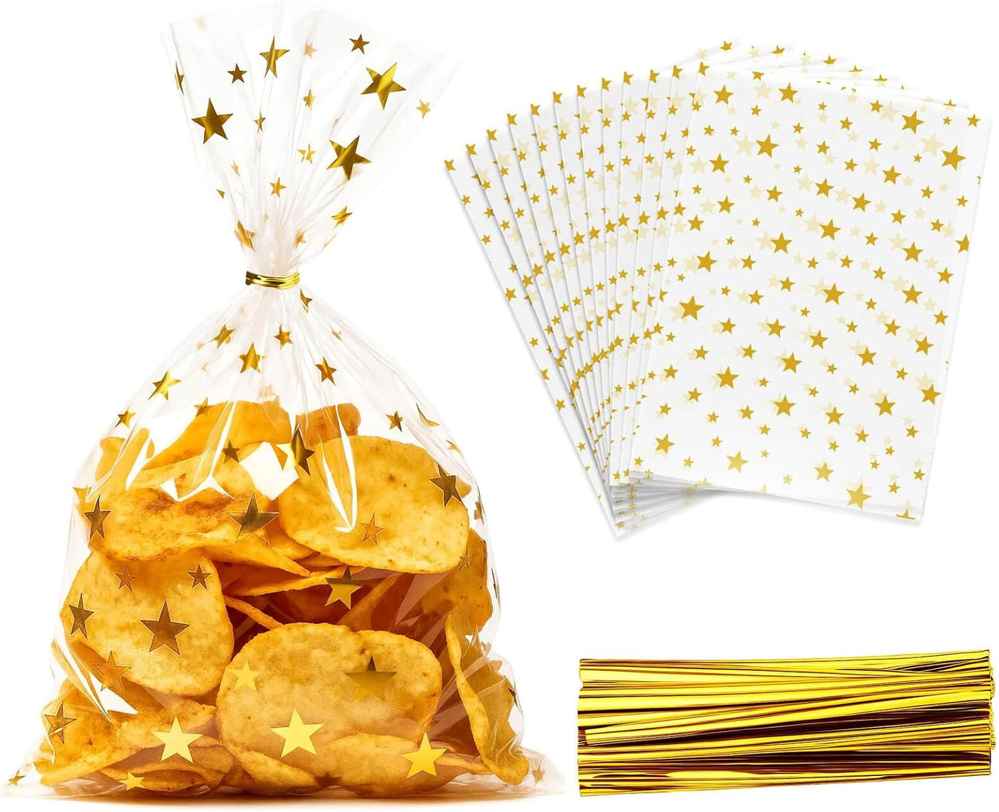 5x7 Inch Iridescent Cellophane Treat Bags with Twist Ties, Treat Bags for Candy Cookie Goodie Chocolates, And Popcorn