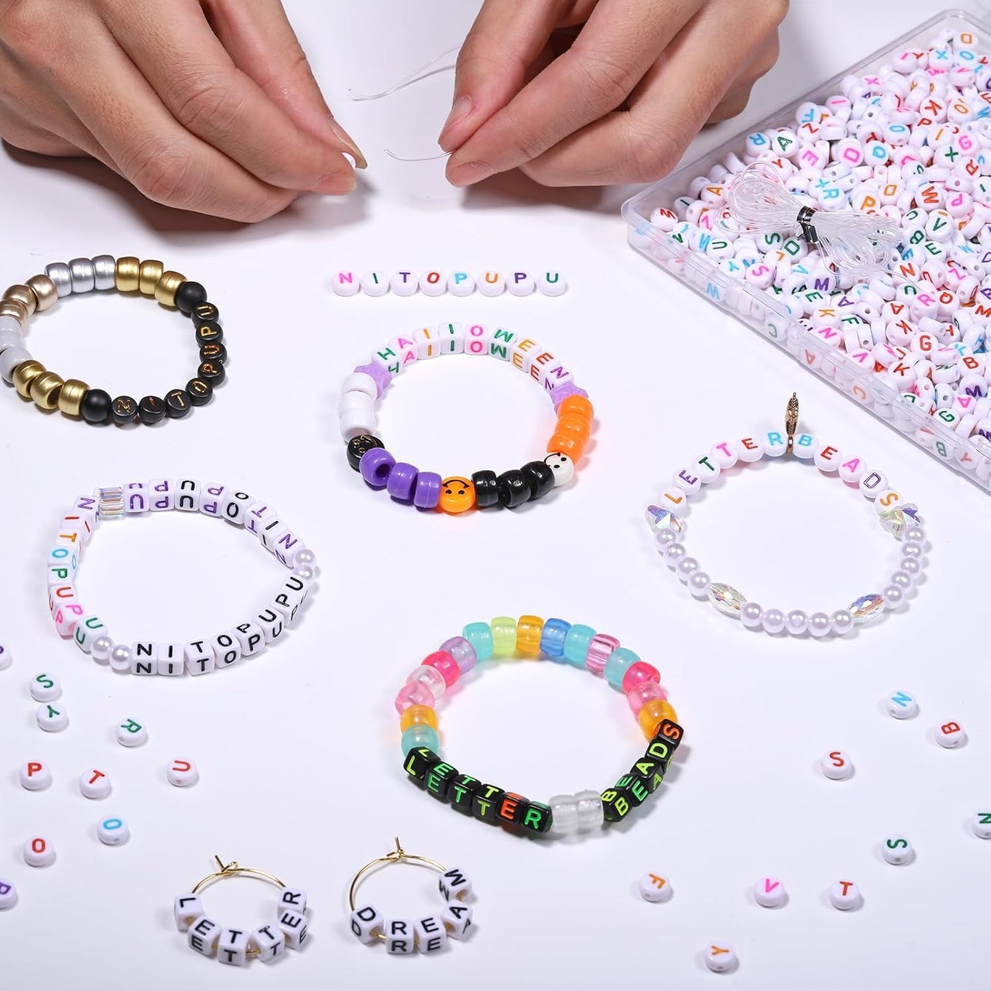 1000Pcs Glow Letter Beads Acrylic Alphabet Bead Glow in The Dark, 4x7 mm Round Beads for Friendship Bracelets and DIY Crafts