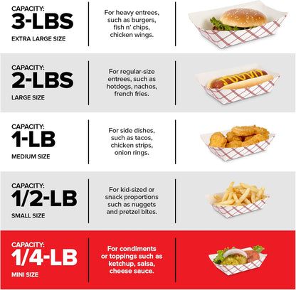 Stock Your Home 100-Pack 3 lb Paper Food Trays – Red & White Checkered Disposable Paper Food Boats, Eco-Friendly Serving Trays for Concessions, Nachos, Snacks & Condiments – 5.75" x 3"