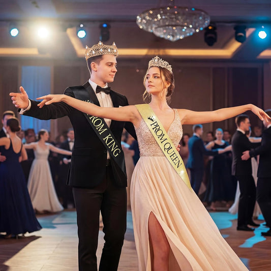Lyrow 4 Pcs Prom King and Queen Crown Set, Prom King Crown with Sash for Graduation, Queen Tiara with Sash for Grad Couple Accessories Homecoming Birthday Party(Cute,Black,White)