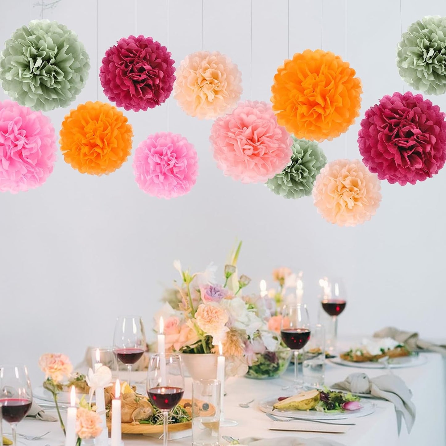 BestoFun 16 PCS Sage Green Party Decorations Tissue Paper Flowers Christmas Party Decors Hanging Pom Poms Decorations for Xmas New Year Winter Holiday Decorations