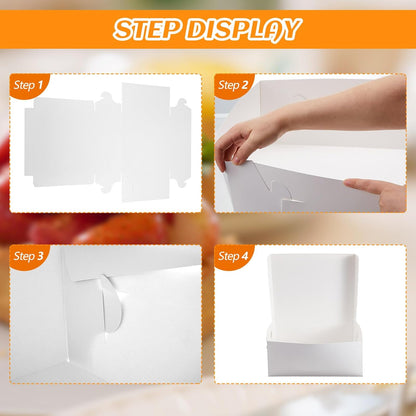 Ireer 50 Pack 12 x 12 x 5 Inch White Cake Boxes Cardboard Bakery Boxes for Pie Pastry Cookie