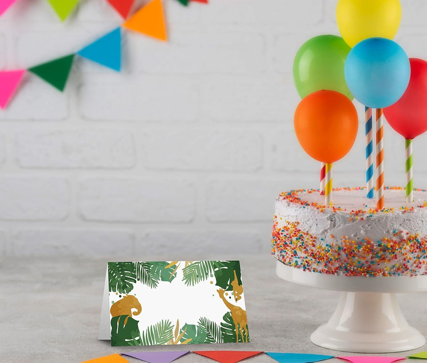 Table Place Card, Jungle Safari Animals Themed Tent Style Cards, Pack of 25 Half-Fold Reception Place Card, Gold Wild Animal Food Labels, Perfect for Baby Shower, Birthday Party C08