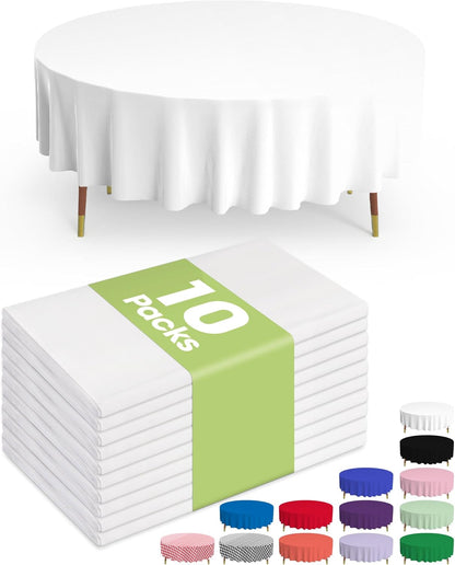 Pureegg Plastic Table Cloth 10 Pack, 54 x 108 Inch Disposable Table Cloths for Party, Picnic and Wedding, Rectangle, White - Colors B
