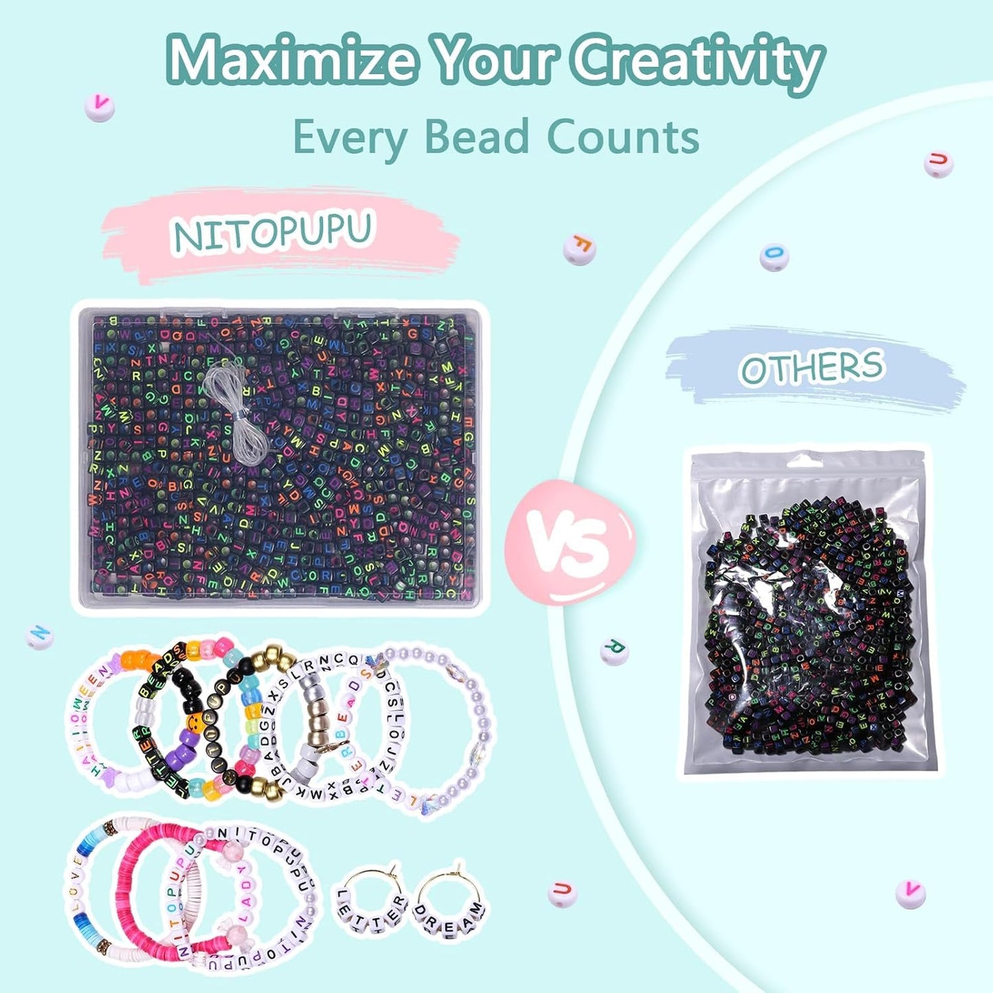 1000Pcs Glow Letter Beads Acrylic Alphabet Bead Glow in The Dark, 4x7 mm Round Beads for Friendship Bracelets and DIY Crafts